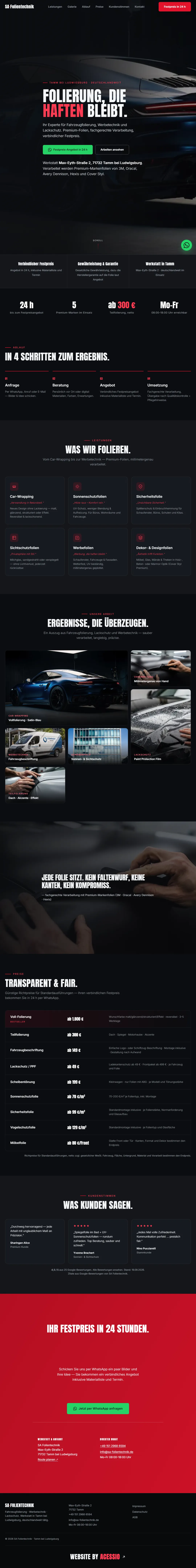 Website von S.A. Folientechnik, ganze Startseite