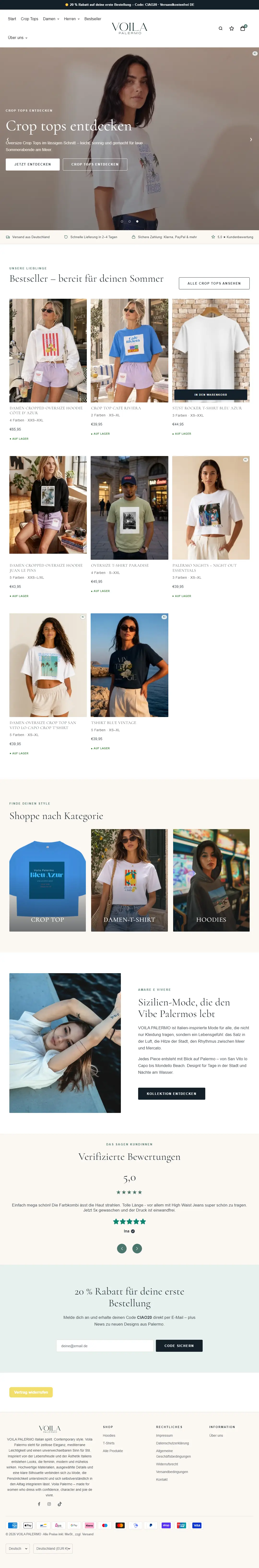 Der bestehende Onlineshop von Voilà Palermo