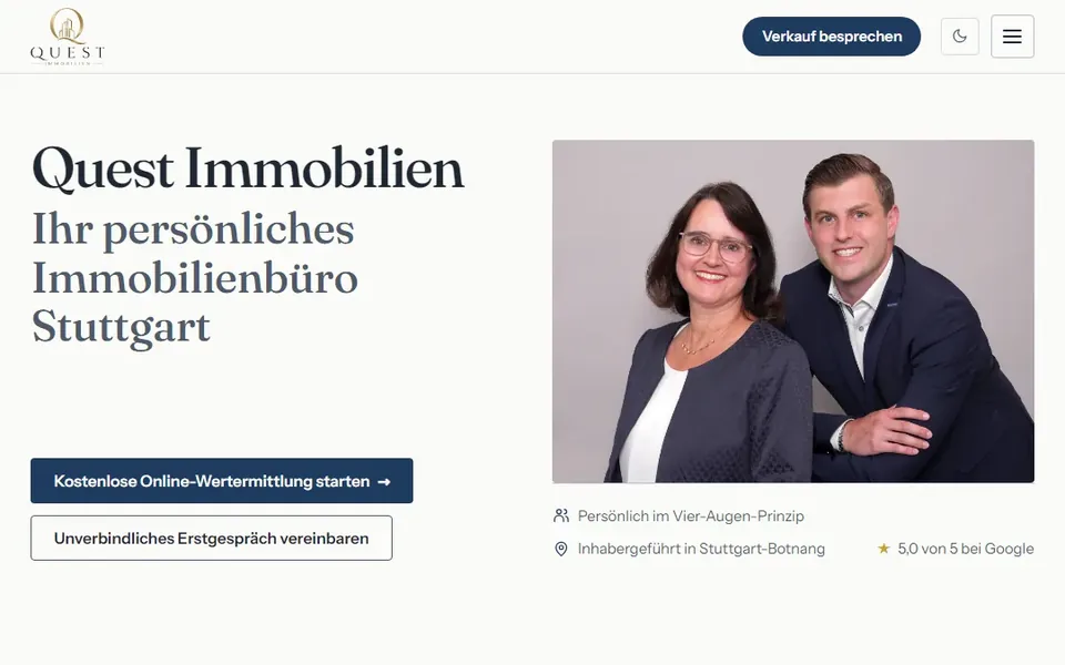 Entwurf der neuen Website von Quest Immobilien