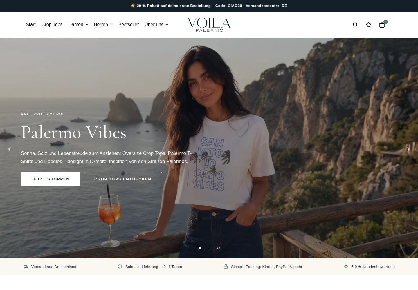 Der aktuelle Onlineshop von Voilà Palermo